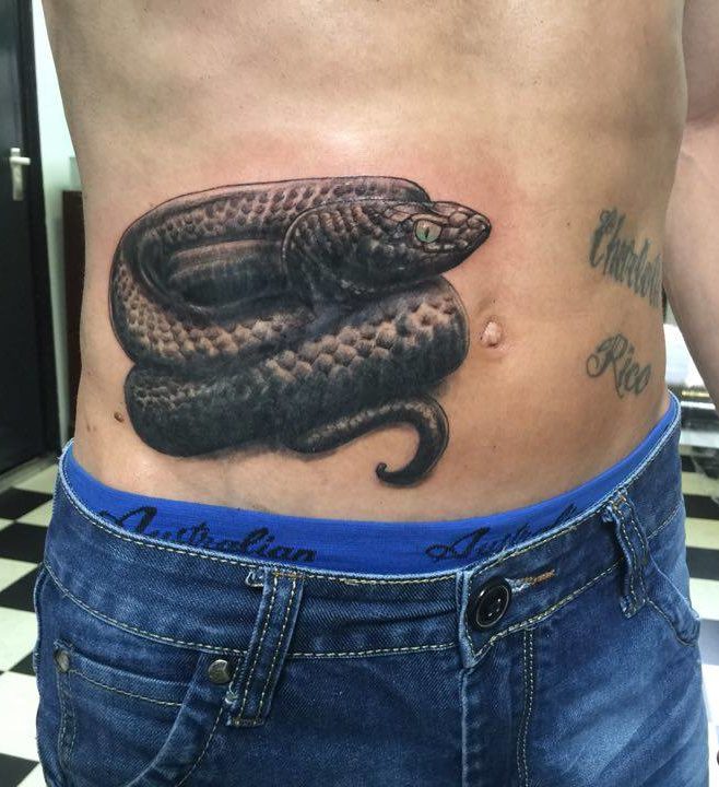 realistic black&grey snake tattoo
