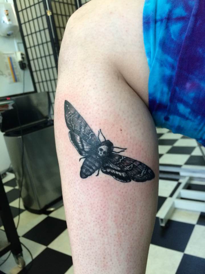 Gothic horror death moth tattoo from our tattooshop in Rotterdam