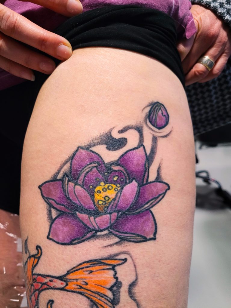 lotus water lily tattoo leg