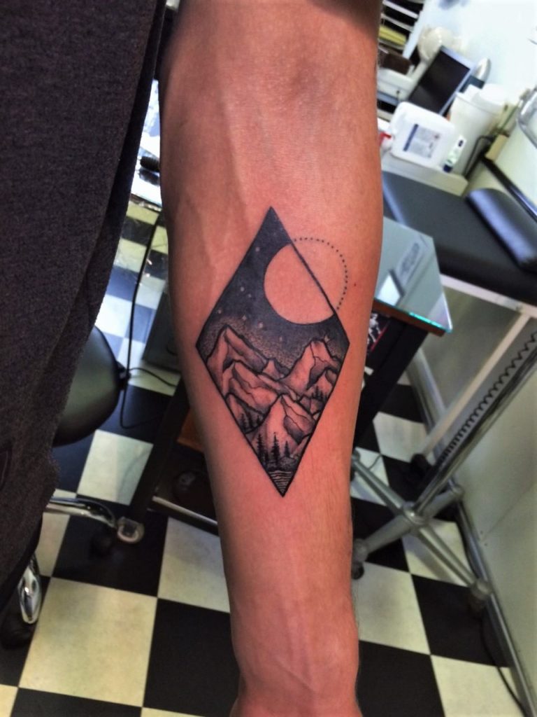 mountain geometrical tattoo black from inkfish tattooshop