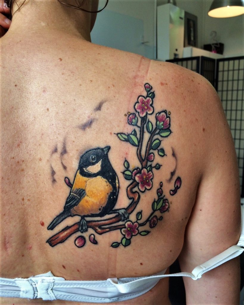 tattooshop gallery bird cherryblossom shoulder tattoo, inkfish Rotterdam