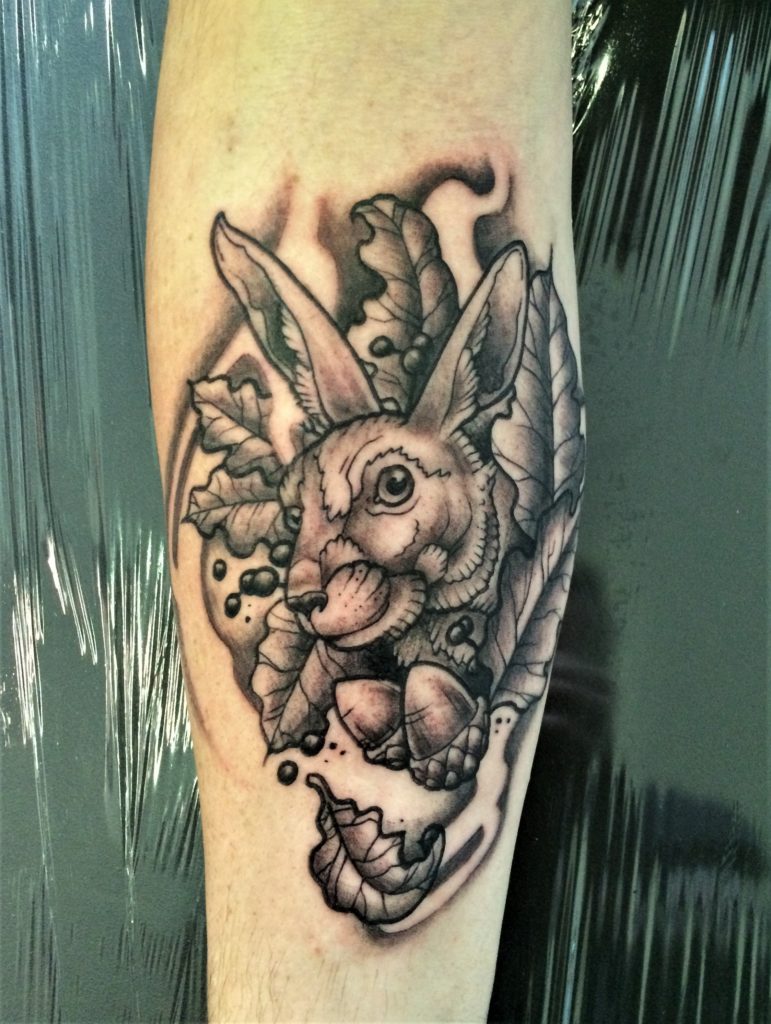 Rabbit arm tattoo, Inkfish tattoo studio Rotterdam.