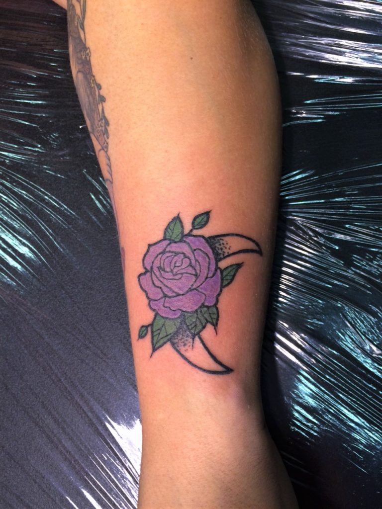 rose moon tattoo from our custom studio in Rotterdam.