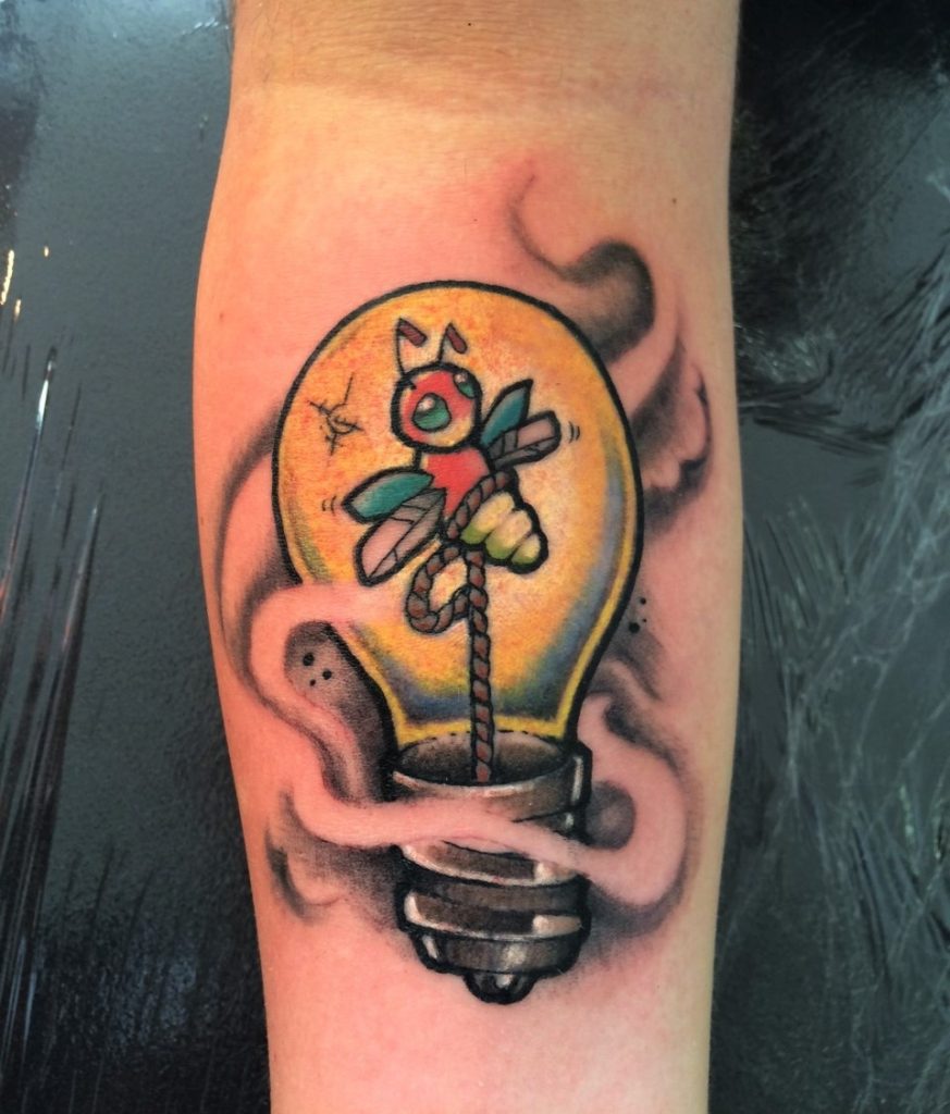 firefly and lightbulb custom ink from inkfish tattooshop.